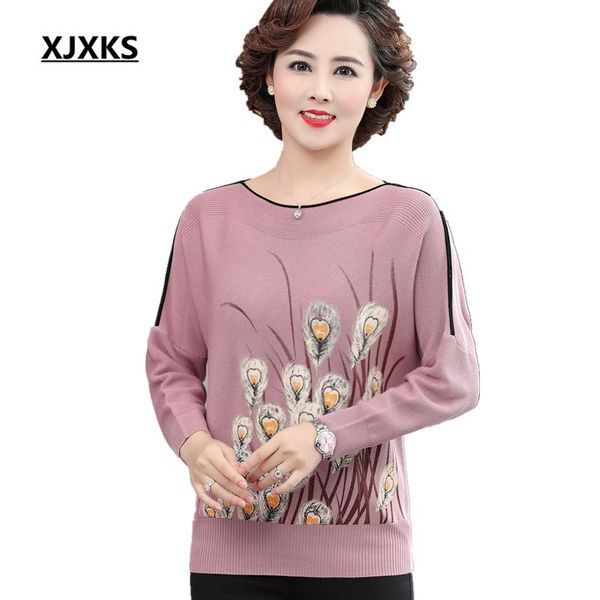 

women's sweaters xjxks loose plus sise fashion printed women sweater fall 2021 cashmere knitted bat sleeve pullover, White;black