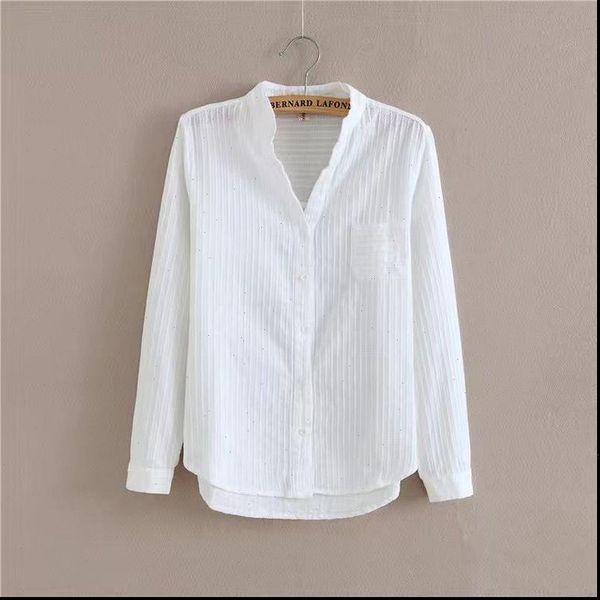 

100% cotton womens shirt autumn long sleeve solid white slim female casual ladies