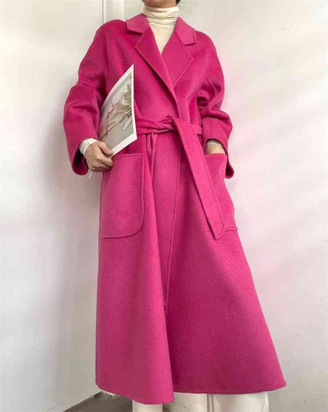 

max 2022 new trendy brand mara women's coat water wave wool double-sided cloth bathrobe long coat autumn winter new women loose large p, Black