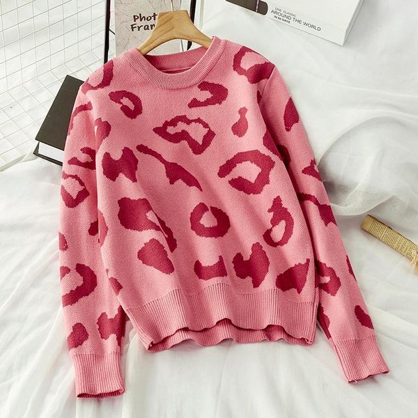 

women's sweaters 2021 autumn knitted women and pullovers pink leopard long-sleeved thicken warm lady elegant pulls outwear coat, White;black