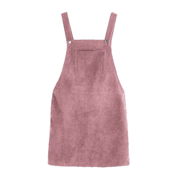 Outono inverno mulheres casuais bolso sem mangas retrô vestido de veludo feminino festa vintage solto suspender sundress 210428