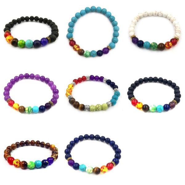

charm bracelets ly 7 chakra beaded bracelet natural lavas stone diffuser for m99, Golden;silver