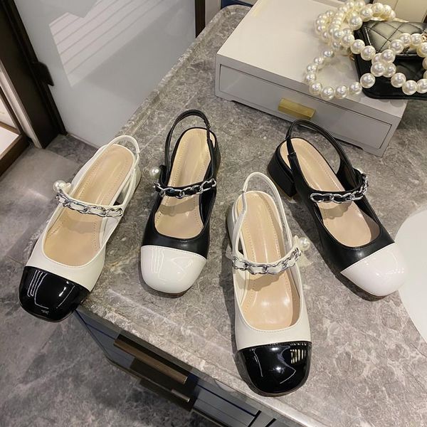 

sandals retro woman shoes beige heeled med round toe mary jane original black elastic band comfort medium block girls