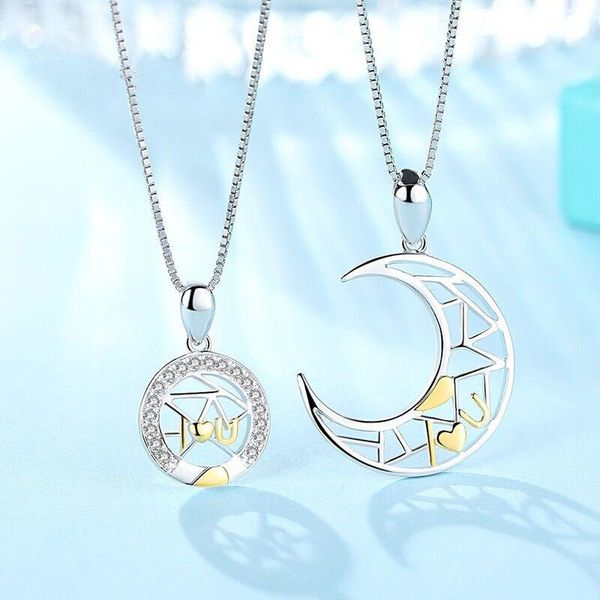 

pendant necklaces i love you moon star couple necklace set women wedding girlfriend splicing jewelry silver color chain design gift