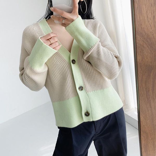 

women sweater cardigan patchwork v-neck womens sweaters women's knits & tees, White