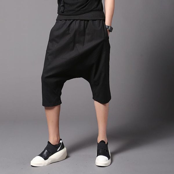 

men's pants arrival men linen harm nightclub dj stage costume mens punk hip hop baggy drop crotch casual trousers for man, Black