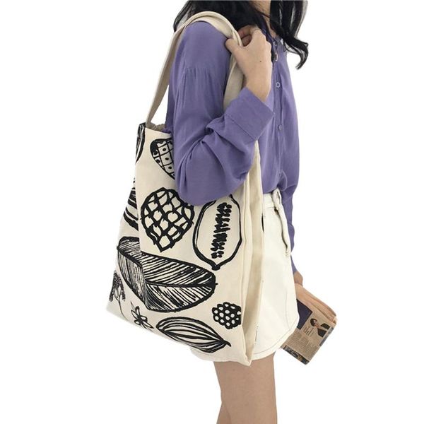 

leaf printing leisure handbag reusable canvas shopping bag large capacity shoulder bags casual tote for women student