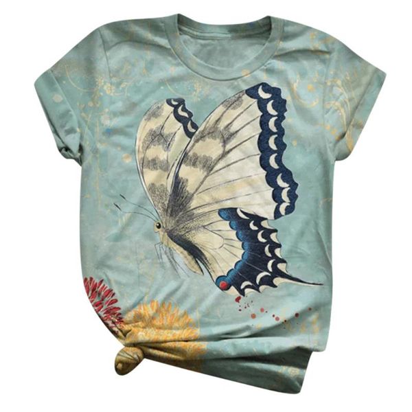 

women's blouses & shirts blouse women plus size short sleeve 3d butterfly printed o-neck tee shirt haut camiseta harajuku camisas #, White