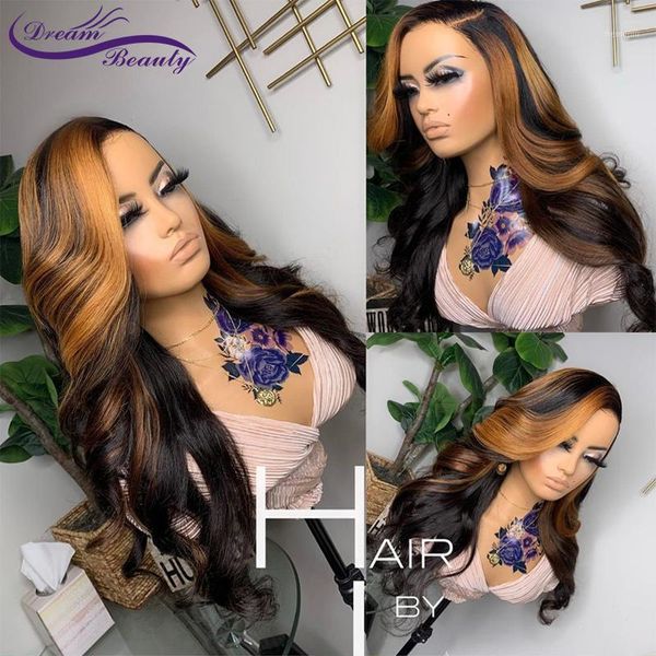 

ombre blonde colored lace front wig pre plucked wavy human hair wigs for women transparent closure brazilian remy1, Black;brown