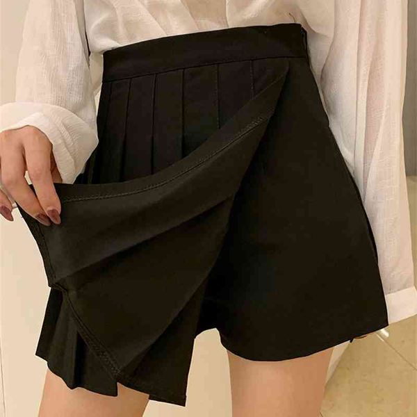 WERUERUYU Süßer Faltenrock Frauen Mini Hohe Taille Mädchen Vintage Schwarz Weiß Niedliche Schuluniformen Damen Culottes 210608