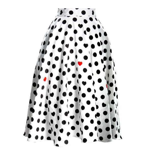 

skirts customize made women summer fashion casual plus size 3xs-10xl empire waist polka dot heart print a line skirt, Black