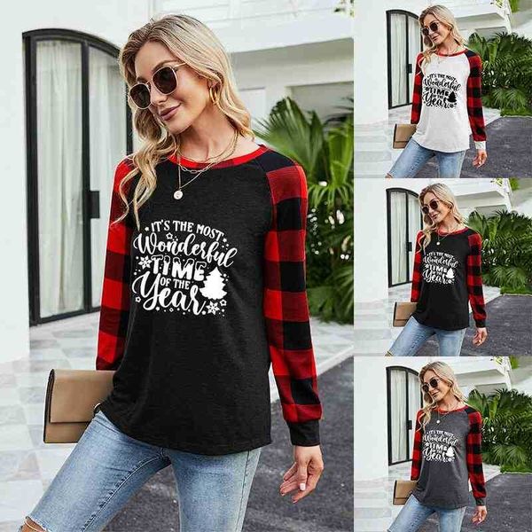 

2021 christmas women's merrychristmas letter printed long sleeve pullover, Black