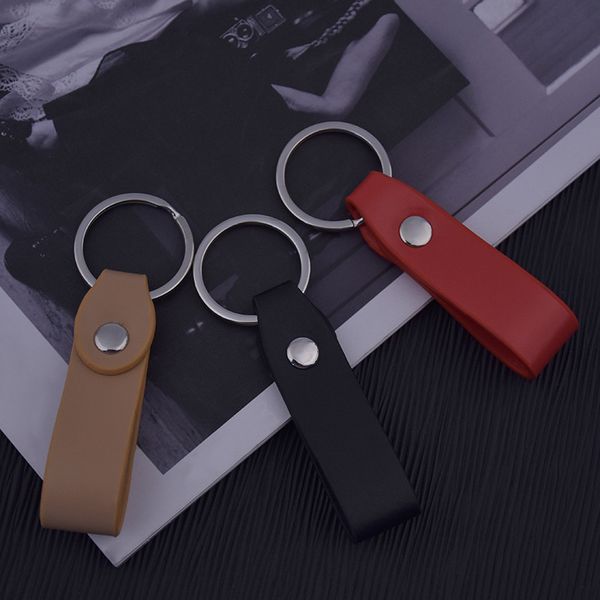 

leather simple fashion style three-color double-sided car keychain pendant, Silver