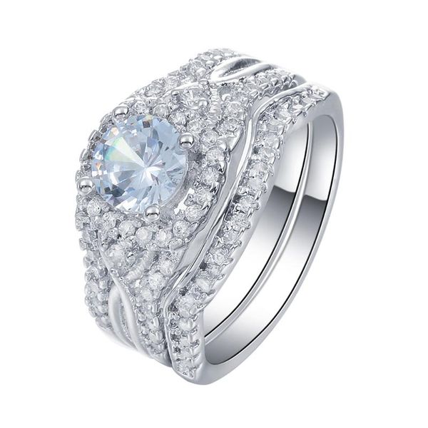 

wedding rings luxury white cz finger set for women silver color cross unique fashion jewelry anniversary gift drop, Slivery;golden