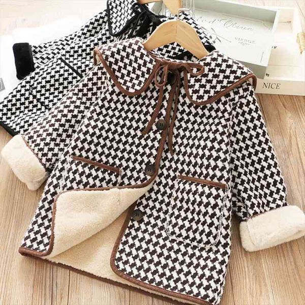 

kids girl overcoat winter fashion houndstooth wool coat for girls teens autumn jacket warm long outerwear children windproof, Blue;gray
