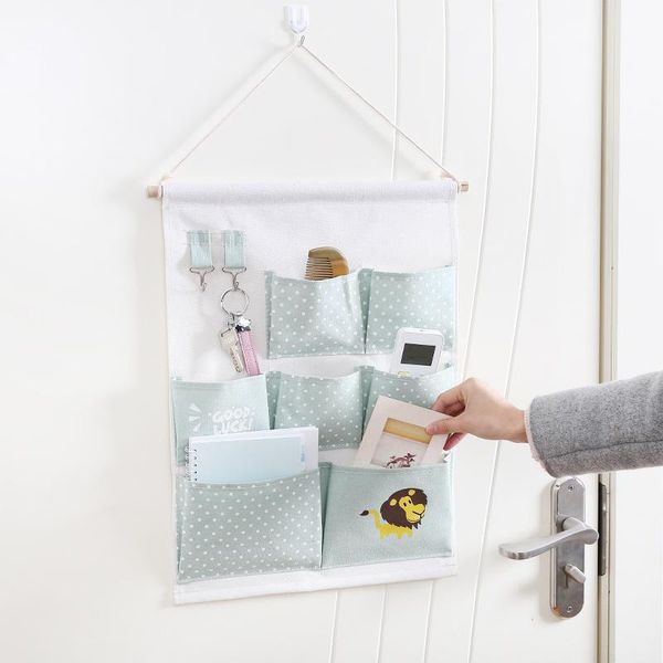 

storage bags cotton linen hanging bag 4/7 pockets wall mounted wardrobe hang pouch cosmetic toys home organizer