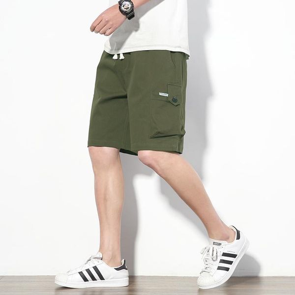 

summer pants men's loose cotton beach shorts outdoor cargo pocket, White;black