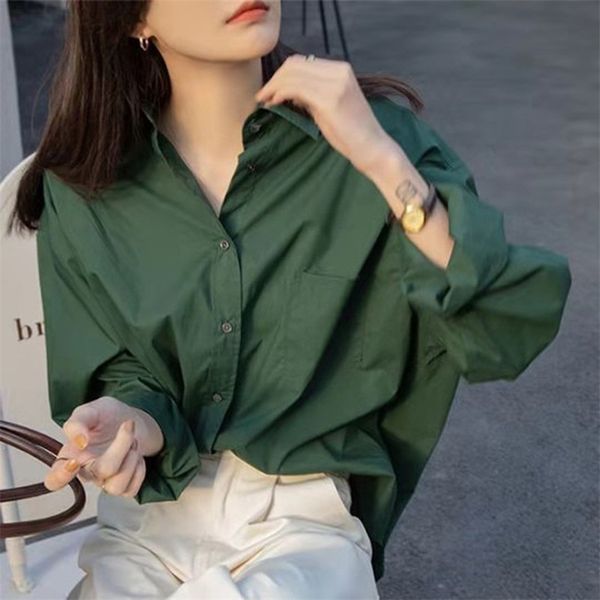 

arrival spring/autumn korean style women loose long sleeve turn-down collar blouse single breasted casual shirts w166 210512, White