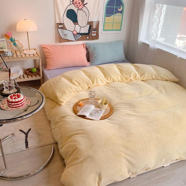 

bedding sets flannel winter set cotton warm comfortable thick nordic sheet minimalist parure de lit home textile df50sjt
