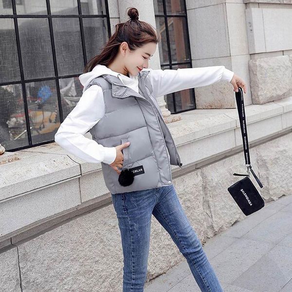 

women's vests plus size m-xxxl 2021 autumn women down cotton padded zipper short soft warm waistcoat outwear brand coats gray, Black;white