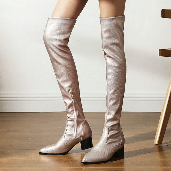 

boots autumn winter warm ladies simple over-the-knee fashion zipper long female slim square heel women's shoes 34-47, Black