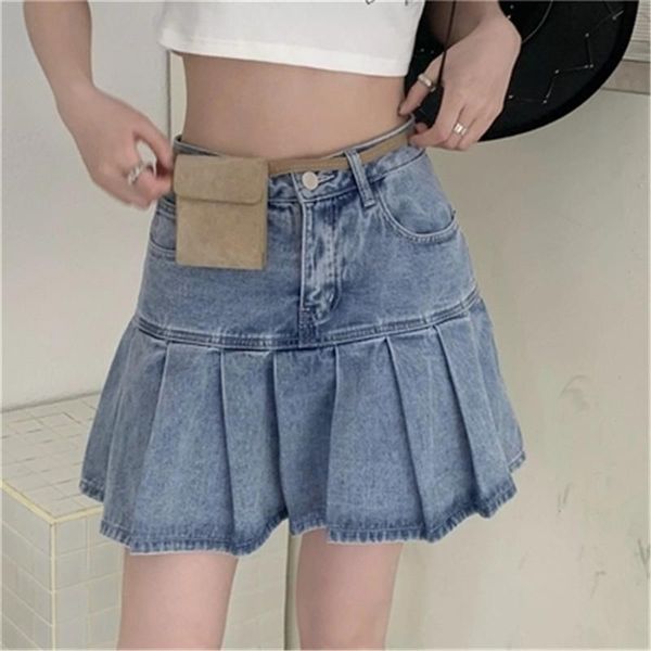 

skirts high waist all-match slim denim pleated skirt, Black