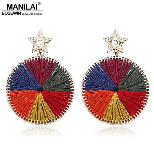 

handmade rope weave round drop earrings for women bohemian dangle party costume jewelry valentines day gift & chandelier, Silver