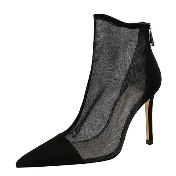 

boots brand fashion women ankle lace see through high heels lady breathable spring autumn female shoes woman, Black