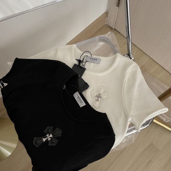 

crosin women's new slim thin white short sleeve knitted t-shirt in 2021 summer