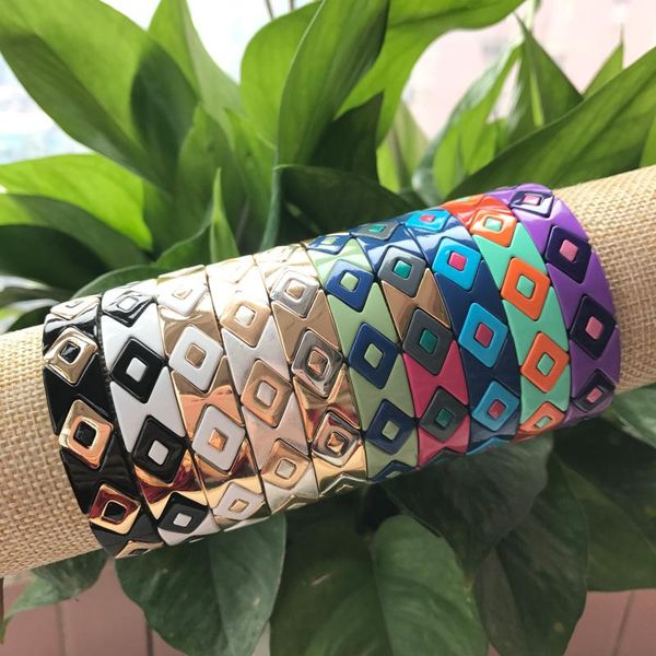 

beaded, strands rhombus enamel tile bracelet,colorblock tila bead stretch bracelet,painted brass pulseira fashion women bohemian jewelry qc2, Black