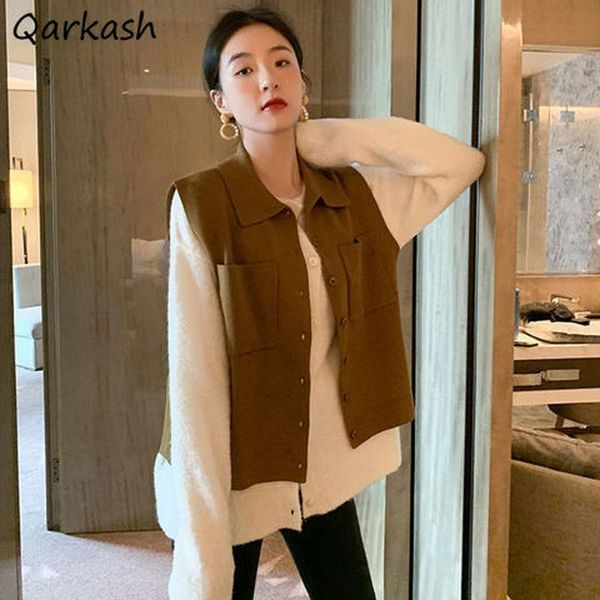 

women's vests women simple elegant korean style office ladies solid color pockets single breasted knitting sleeveless spring autumn gir, Black;white
