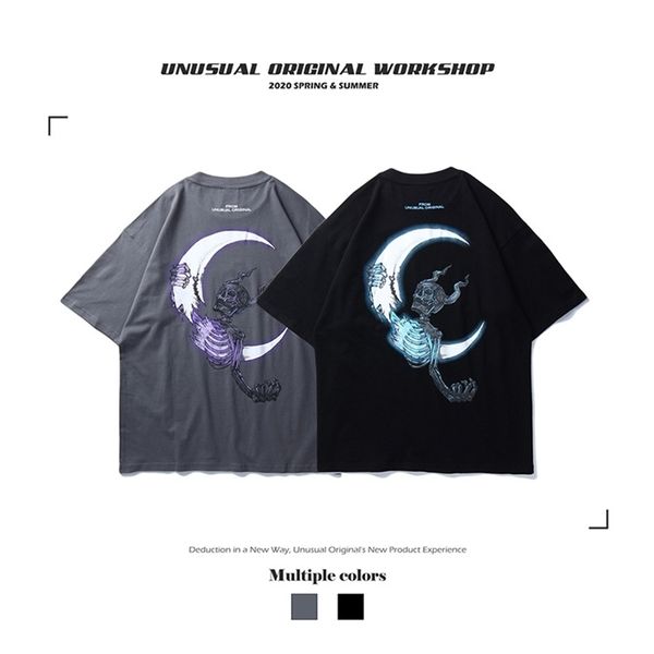 

fashion men's short sleeve 2020 spring and summer hip hop loose high street printed t-shirt for men, White;black