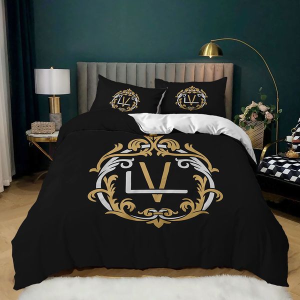 

luxury design letter printed textile bedding set, stylish black series of home textiles, suitable for girls/friends/family, with 1 quilt cov