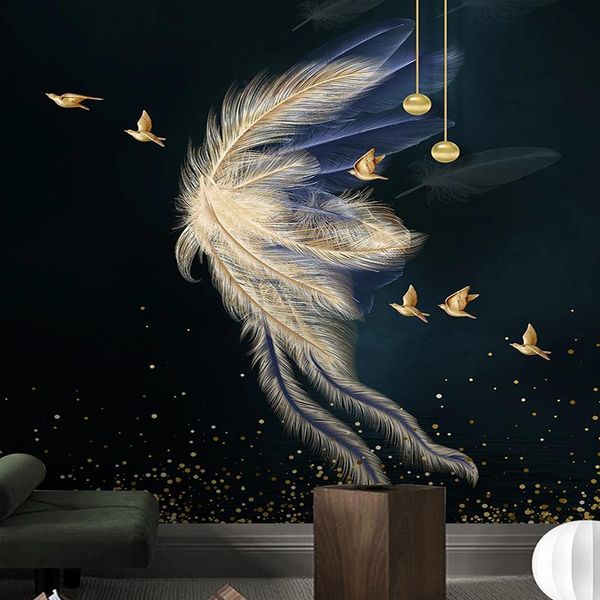 

wallpapers custom 3d po wallpaper golden feather butterfly bird art mural living room entrance hallway dining wall decor painting