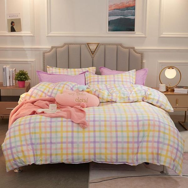 

bedding sets girlish romantic color lattice bed sheet 3/4pcs aloe cotton polyester fiber a/b double-sided pattern soft oceania
