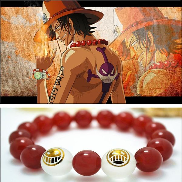 

bangle men's bracelet japan anime luffy portgasÂ·dÂ· ace bracelets cool black red beads cosplay jewelry cute prop accessor