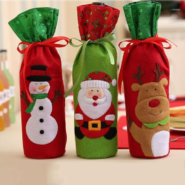 

christmas decorations merry wine bottle bags cover xmas dinner tables decor santa claus snowman elk year party bag home decorations1