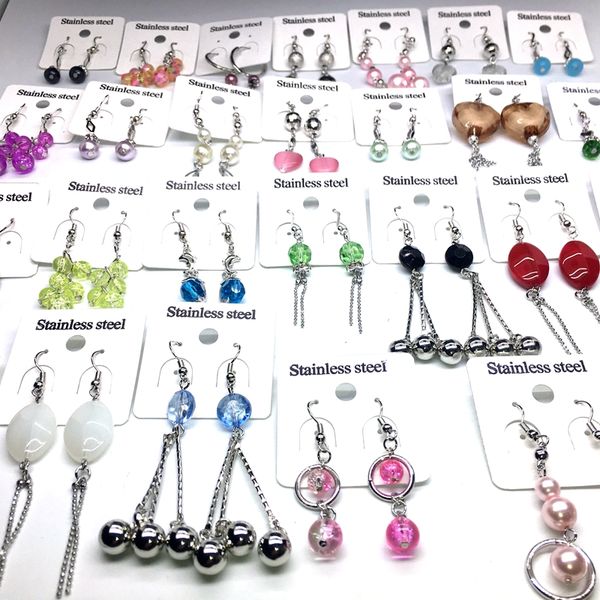 

wholesale 100 pairs of dangle women's drop earrings handmade fashon stainless steel acrylic beads eardop party jewelry variety styles, Silver