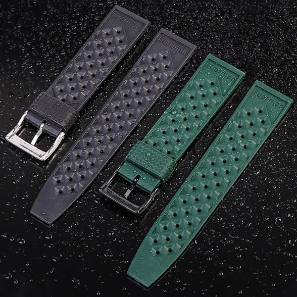 

watch bands 20mm22mm black blue green rubber breathable waterproof universal flat interface 316l buckle, Black;brown