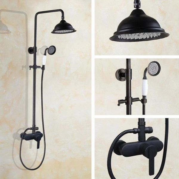 

black oil rubbed brass wall mount rain shower system mixer tap faucet set telephone ceramic style handheld ahg157 bathroom sets