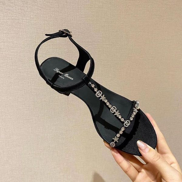 

sandals summer 2021 fairy pneumatic drill chain small fragrant women thick heel t-shaped high heels, Black