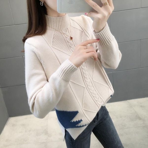 

women's sweaters 4133g area 45] - real s irregular color matching half high collar twist knitted pullover 40, White;black