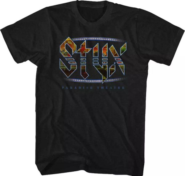 

styx paradise theater t shirt mens licensed rock n roll band tee retro new black, White;black