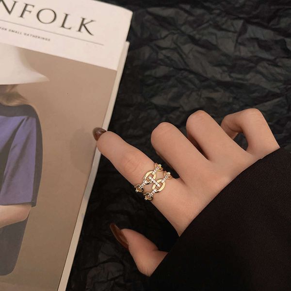 

japanese and korean new hollow micro inlaid double-layer rings for women, Black