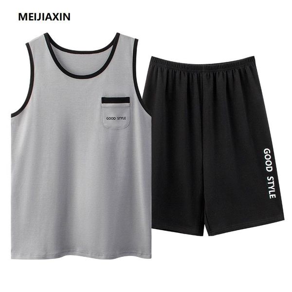 

men's sleepwear summer pajama knitted cotton men vest pajamas set sleeveless round neck loose soft plus size l-4xl clothing home, Black;brown