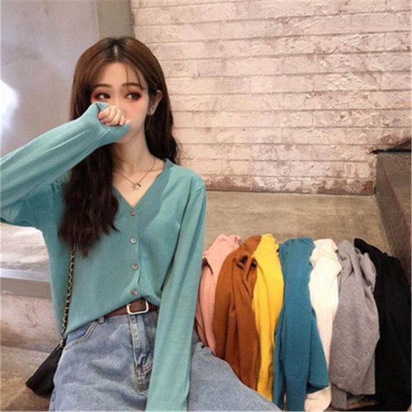 

women's sweaters 2021 spring knitted sweater cardigan lady elegant thin coat short long sleeve solid color jacket knits & tees, White