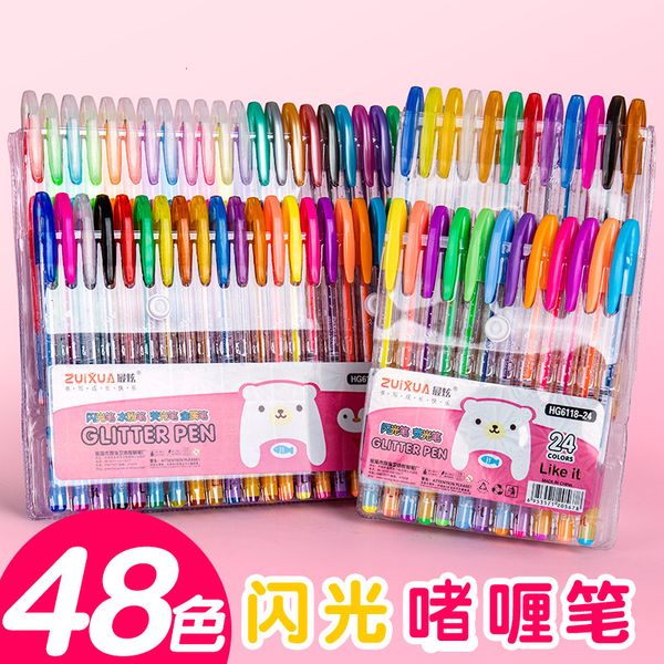 

painting pens flash 12 48 set 24 phosphor 36 metallic children's gel pearl color neutral pen, Black;red