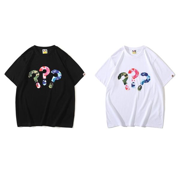 

men's t-shirts 2021 summer camouflage tricolor question mark t-shirt printed clothes harajuku hip hop high street 100% cotton tee, White;black