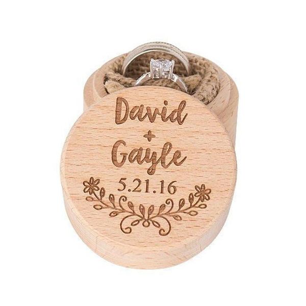 

personalised rustic ring box for wedding ceremony with name floral engraved wood bearer pillow jewelry engagement gift wrap