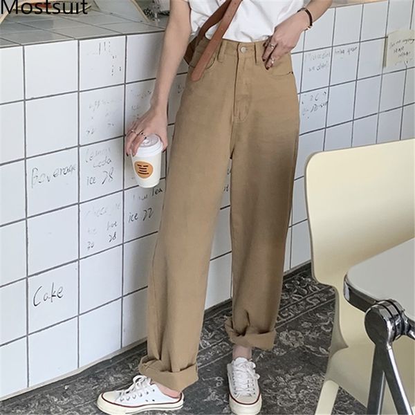 

khaki high waist wide leg pants trousers women full-length loose casual fashion korean solid basic cargo 210514, Black;white